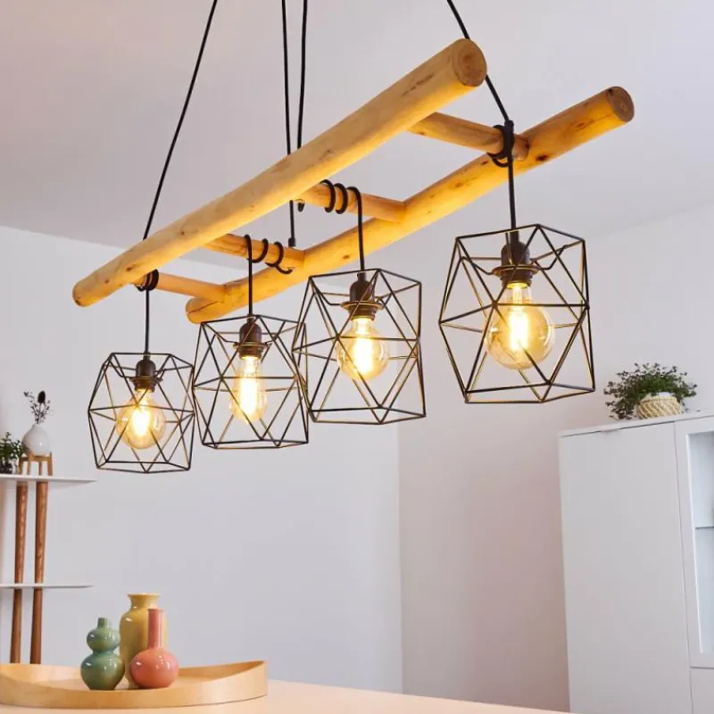 Lampes En Bois-hofstein Suspension Kotor Bois clair, Noir, 4 lumières