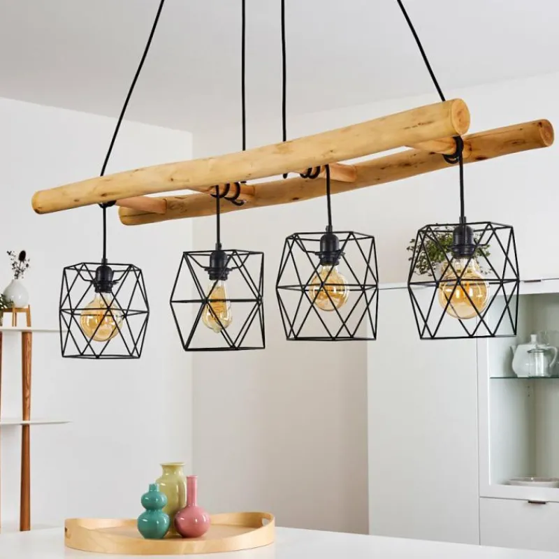 Lampes En Bois-hofstein Suspension Kotor Bois clair, Noir, 4 lumières
