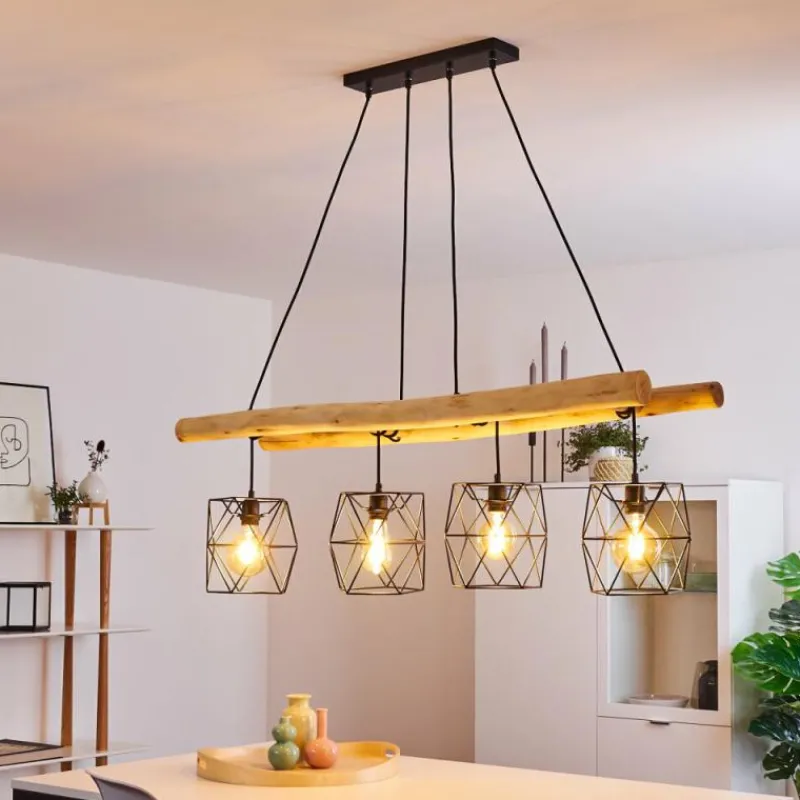 Lampes En Bois-hofstein Suspension Kotor Bois clair, Noir, 4 lumières