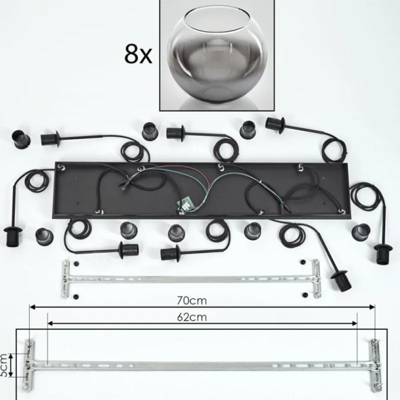hofstein Suspension Koyoto Clair, Fumé, 8 lumières