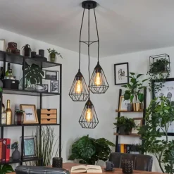 Lampes Vintages & Rétros-hofstein Suspension Kunir Noir, 3 lumières