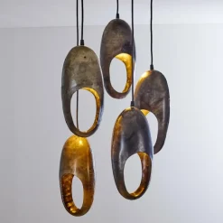 Lampes Vintages & Rétros-hofstein Suspension Lamington Noir, Argenté, 5 lumières