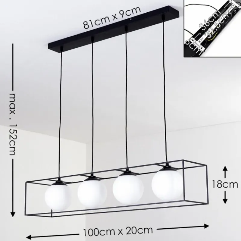 hofstein Suspension Legano Noir, Blanc, 4 lumières