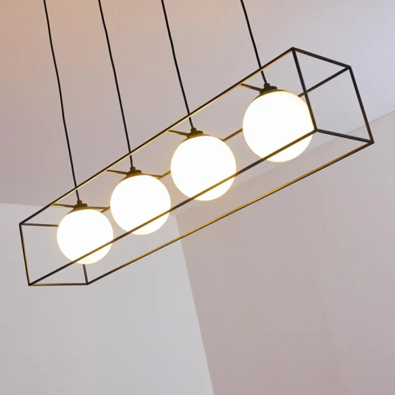 hofstein Suspension Legano Noir, Blanc, 4 lumières