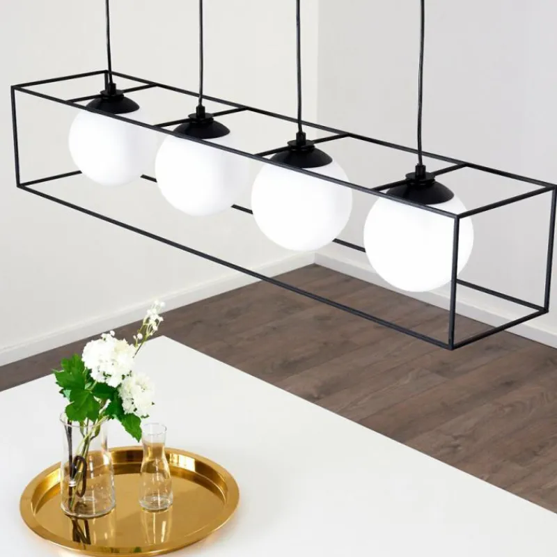 hofstein Suspension Legano Noir, Blanc, 4 lumières