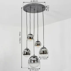 Suspension Verre Fumé-hofstein Suspension Leissigen Argent Oxydé, 5 lumières