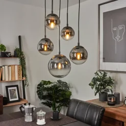 Suspension Verre Fumé-hofstein Suspension Leissigen Argent Oxydé, 5 lumières