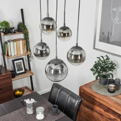 Suspension Verre Fumé-hofstein Suspension Leissigen Argent Oxydé, 5 lumières