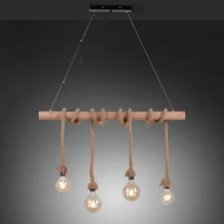 Style Boho-Chic-Luminaires Leuchten Direkt Suspension Leuchten Direkt ROPE Brun, Bois clair, Noir, 4 lumières