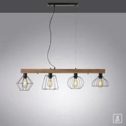 Lampes Vintages & Rétros-Luminaires Leuchten Direkt Suspension Leuchten-Direkt KASKA Bois foncé, Noir, 4 lumières