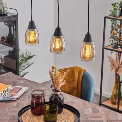 Lampes Vintages & Rétros-hofstein Suspension Lissade Noir, 3 lumières