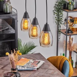 Lampes Vintages & Rétros-hofstein Suspension Lissade Noir, 3 lumières