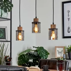 Suspension Verre Fumé-hofstein Suspension Loursin Noir, 3 lumières