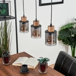 Suspension Verre Fumé-hofstein Suspension Loursin Noir, 3 lumières