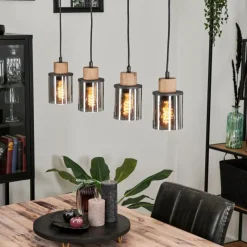 Suspension Verre Fumé-hofstein Suspension Loursin Noir, 4 lumières