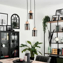 Suspension Verre Fumé-hofstein Suspension Loursin Noir, 3 lumières