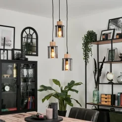 Suspension Verre Fumé-hofstein Suspension Loursin Noir, 3 lumières