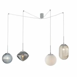Suspension Verre Fumé-Luce Design Suspension Luce-Design Greenwich Chrome, 4 lumières