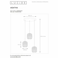Luminaires Lucide Suspension Lucide AGATHA Or, Laiton, 3 lumières