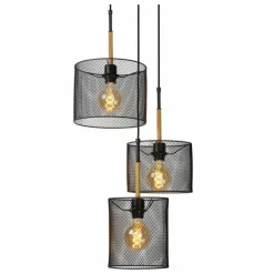 Lampes Vintages & Rétros-Luminaires Lucide Suspension Lucide BASKETT Noir, 3 lumières