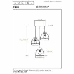 Luminaires Lucide Suspension Lucide FILOX Noir, 3 lumières* Suspensions
