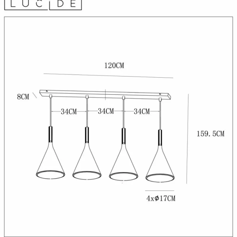 Luminaires Scandinaves-Luminaires Lucide Suspension Lucide GIPSY Noir, 4 lumières