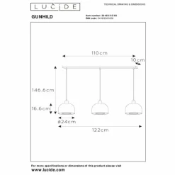 Luminaires Lucide Suspension Lucide GUNHILD Or, Laiton, 3 lumières