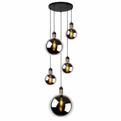 Suspension Verre Fumé-Luminaires Lucide Suspension Lucide JULIUS Noir, 5 lumières