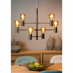 Lampes Vintages & Rétros-Luminaires Lucide Suspension Lucide LEANNE Noir, 6 lumières