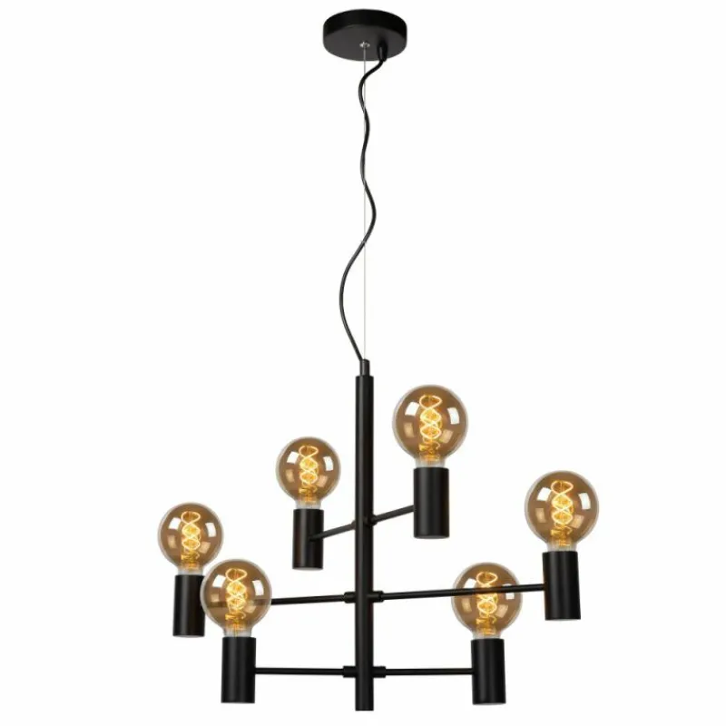 Lampes Vintages & Rétros-Luminaires Lucide Suspension Lucide LEANNE Noir, 6 lumières