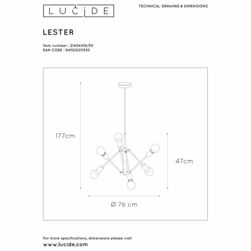 Luminaires Lucide Suspension Lucide LESTER Noir, 6 lumières* Suspensions