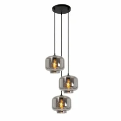 Suspension Verre Fumé-Luminaires Lucide Suspension Lucide MEDINE Noir, 3 lumières