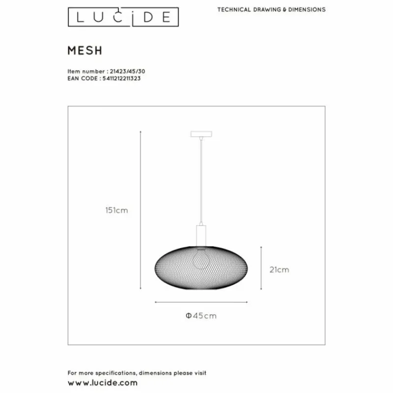 Luminaires Lucide Suspension Lucide MESH Noir, 1 lumière* Suspensions