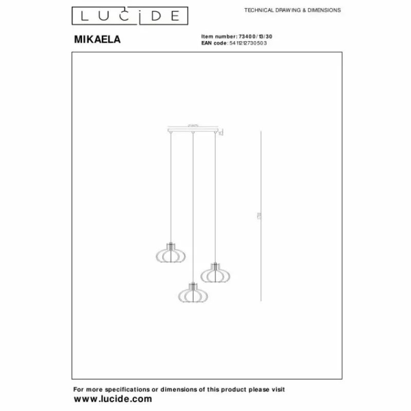 Luminaires Lucide Suspension Lucide MIKAELA Noir, 3 lumières* Suspensions