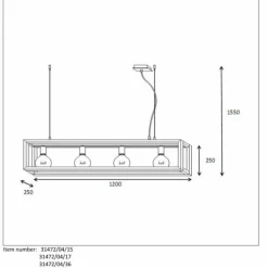 Lampes Industrielles-Luminaires Lucide Suspension Lucide ORIS Bois foncé, 4 lumières