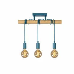 Lampes En Bois-Luminaires Lucide Suspension Lucide POLA Bleu, Bois clair, 3 lumières