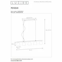 Luminaires Scandinaves-Luminaires Lucide Suspension Lucide POSSIO Gris, 5 lumières