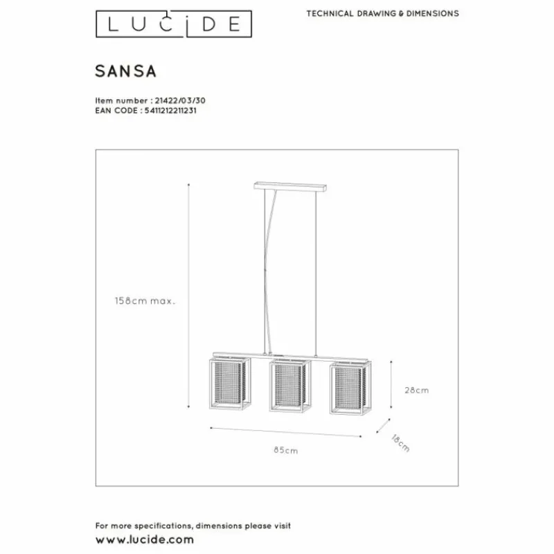Lampes Dorées-Luminaires Lucide Suspension Lucide SANSA Noir, 3 lumières