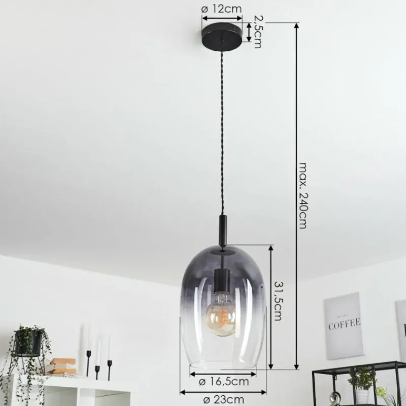 Suspension Verre Fumé-hofstein Suspension Magnano Noir, 1 lumière