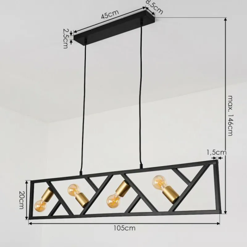 Lampes Dorées-hofstein Suspension Maillard Noir, 4 lumières