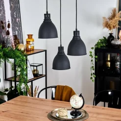 Lampes Vintages & Rétros-hofstein Suspension Malabe Bois foncé, Noir, 3 lumières