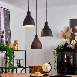 Lampes Vintages & Rétros-hofstein Suspension Malabe Bois foncé, Noir, 3 lumières