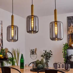 Suspension Verre Fumé-hofstein Suspension Maliali Laiton, Noir, 3 lumières