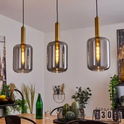 Suspension Verre Fumé-hofstein Suspension Maliali Laiton, Noir, 3 lumières