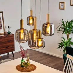 Lampes Dorées-hofstein Suspension Maliali Or, Laiton, Noir, 5 lumières