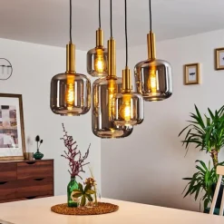 Lampes Dorées-hofstein Suspension Maliali Or, Laiton, Noir, 5 lumières