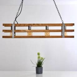 Lampes Vintages & Rétros-hofstein Suspension Mallard Bois clair, Argenté, 4 lumières