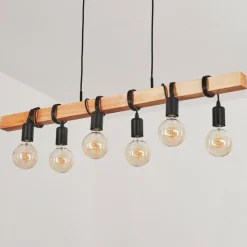 Lampes Vintages & Rétros-hofstein Suspension Mantigan Bois clair, Noir, 6 lumières