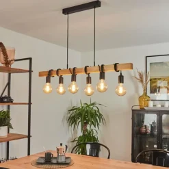 Lampes Vintages & Rétros-hofstein Suspension Mantigan Bois clair, Noir, 6 lumières