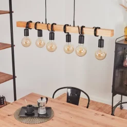 Lampes Vintages & Rétros-hofstein Suspension Mantigan Bois clair, Noir, 6 lumières